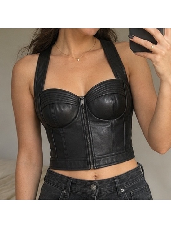BCBGMaxAzria Tops - BCBGMAXAZRIA Mante Black Lamb Leather Corset Top S